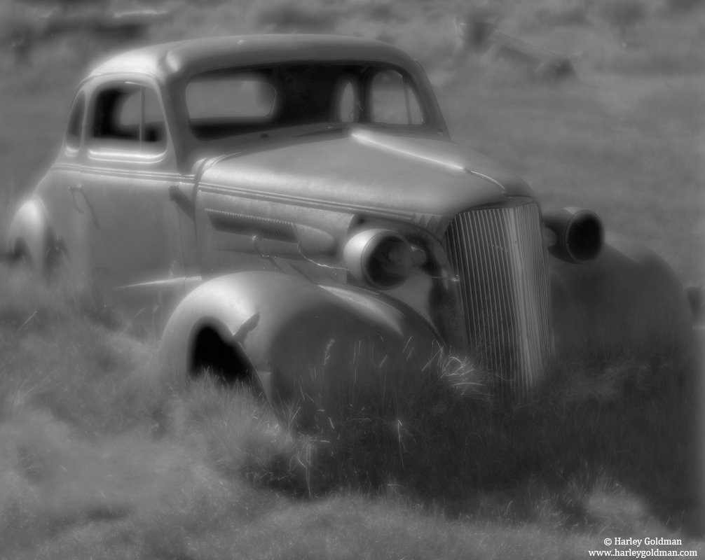 The image of the old abandoned car was made with a 90+ year-old vintage lens that has a wonderful glow when shot wide open.