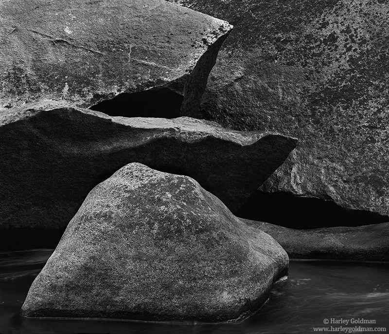 With the water low in a very dry year in the Sierra Nevada mountains, more granite boulders than usual show themselves in the...