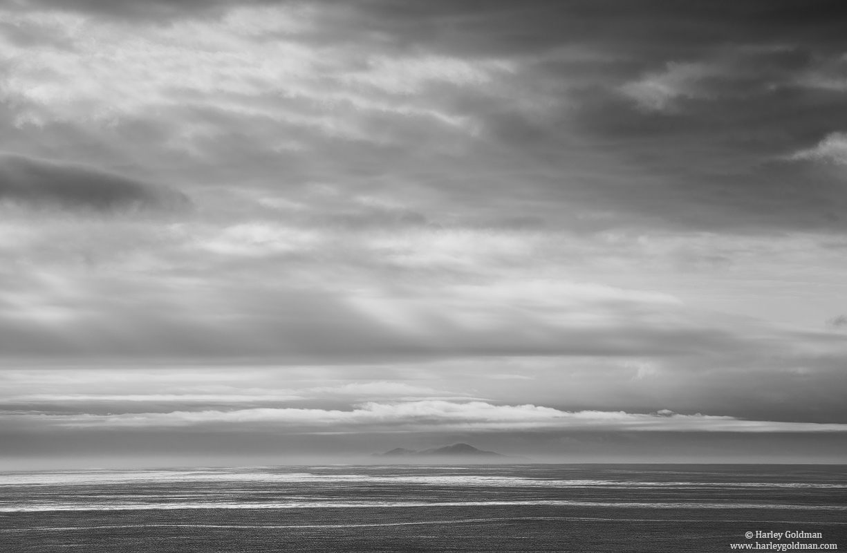 Santa Cruz in the distance in a clearing storm